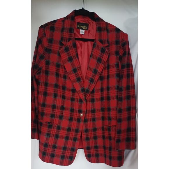 Vintage Requirements Red Black Plaid Blazer Size 20W Wool Blend Career Jacket - Picture 3 of 6